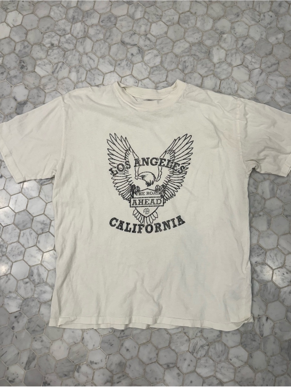 ANINE BING-Los Angeles California Eagle Graphic Tee - Cream— size large